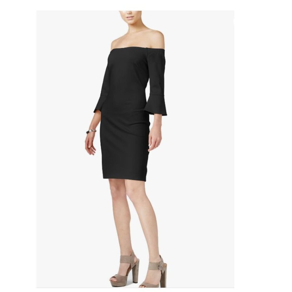 NWT Bar III Women's Off-The-Shoulder Bell-Sleeve Dress Deep Black SZ Small